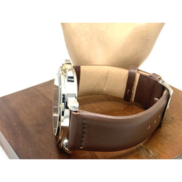 Steve Madden Men's Watch SM-9132TT Quartz Black Dial Brown Leather Band 45mm - Picture 8 of 13